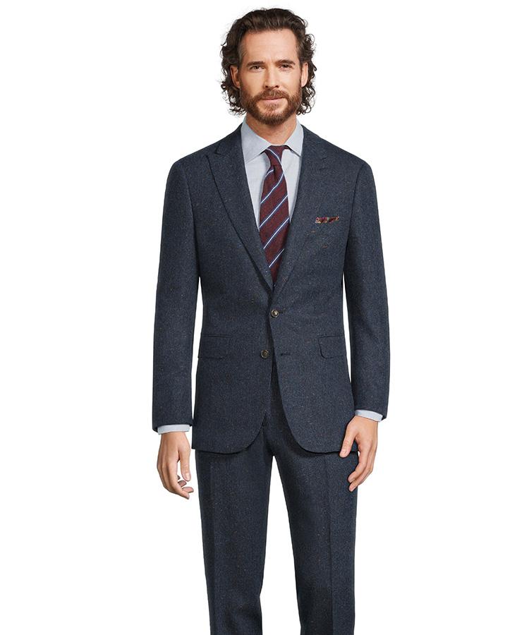 Navy Donegal Tweed Wool & Cashmere Suit