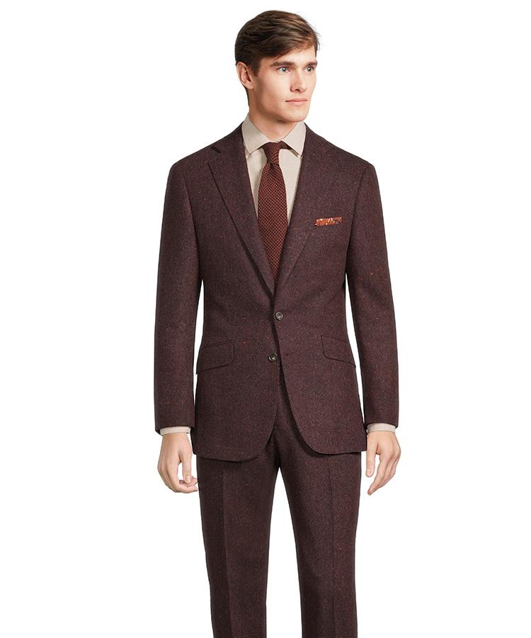 Burgundy Donegal Tweed Wool & Cashmere Suit