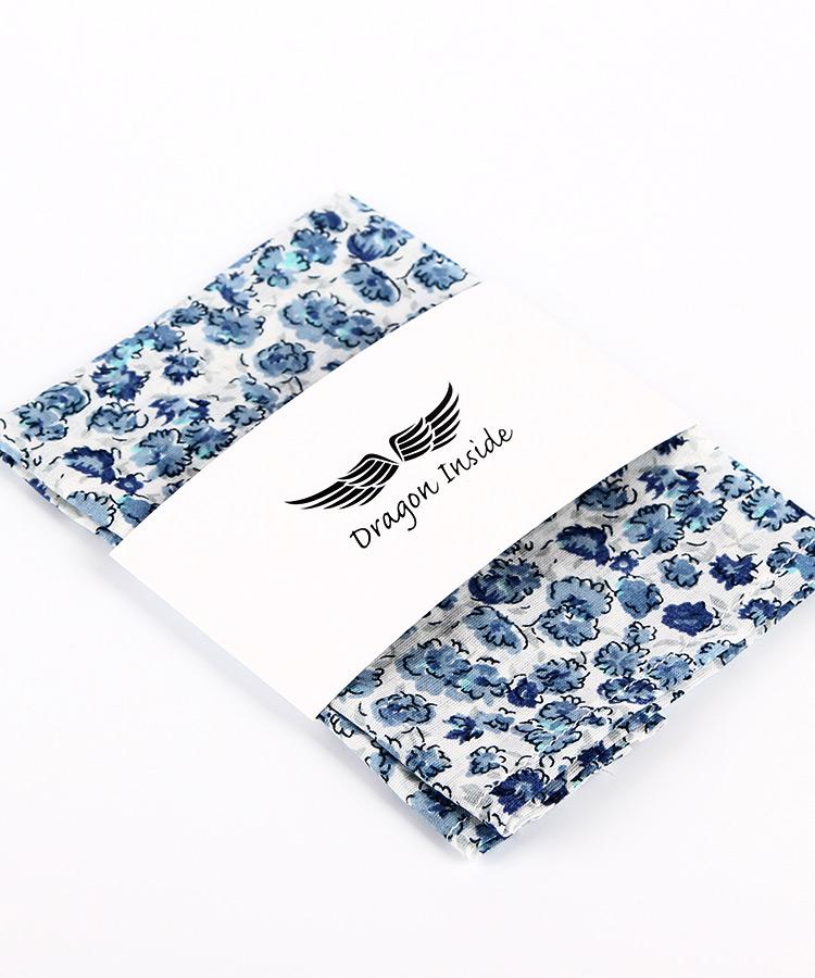 White and Blue Floral Pocket Square