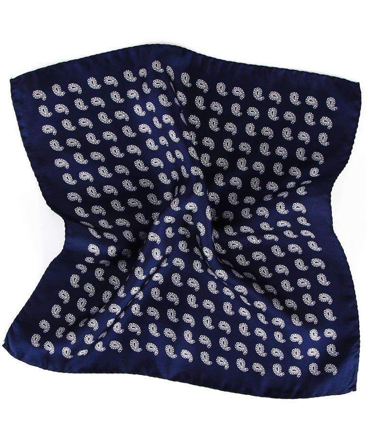 Italian 100% Silk Navy Paisley Pocket Square