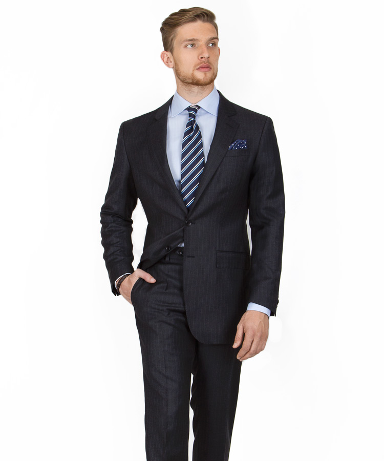 Essential Charcoal Pinstripe Suit in Italian Wool