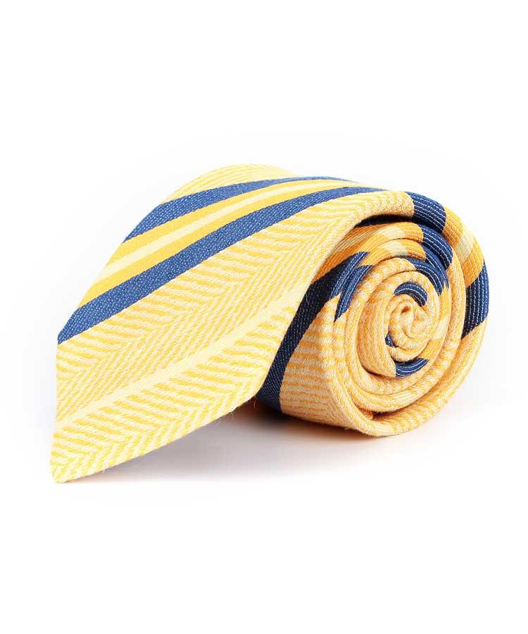 Yellow & Blue Striped Italian 100% Silk Tie