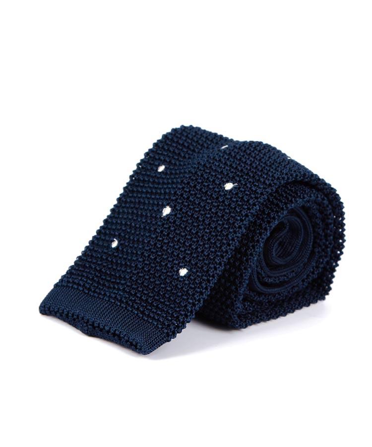 Navy Dotted Italian 100% Silk Knit Tie