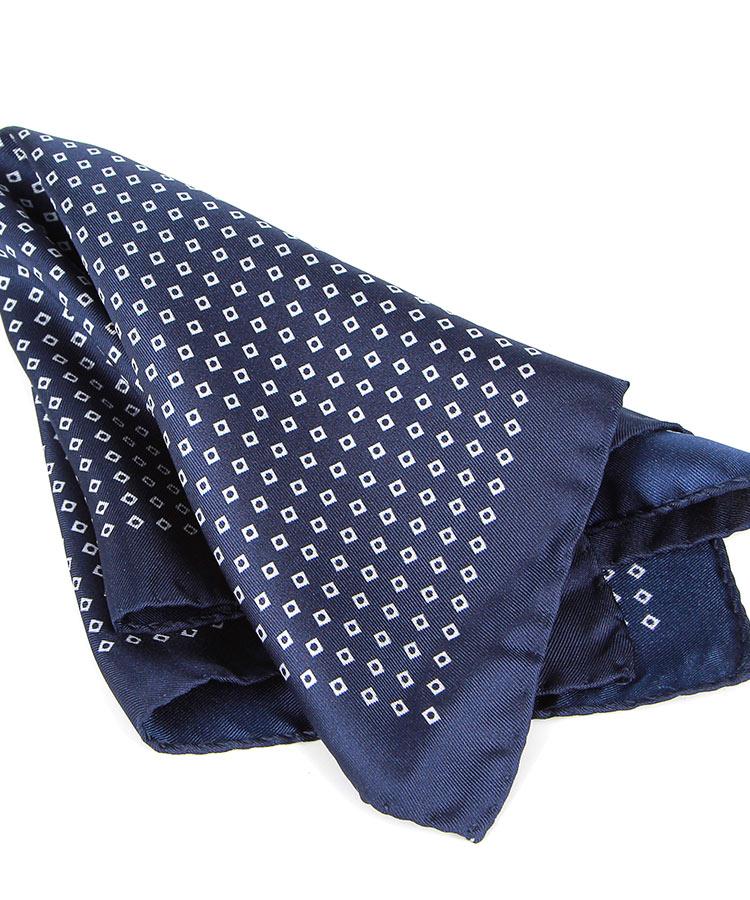 Blue Patterned Italian 100% Silk Pocket Square