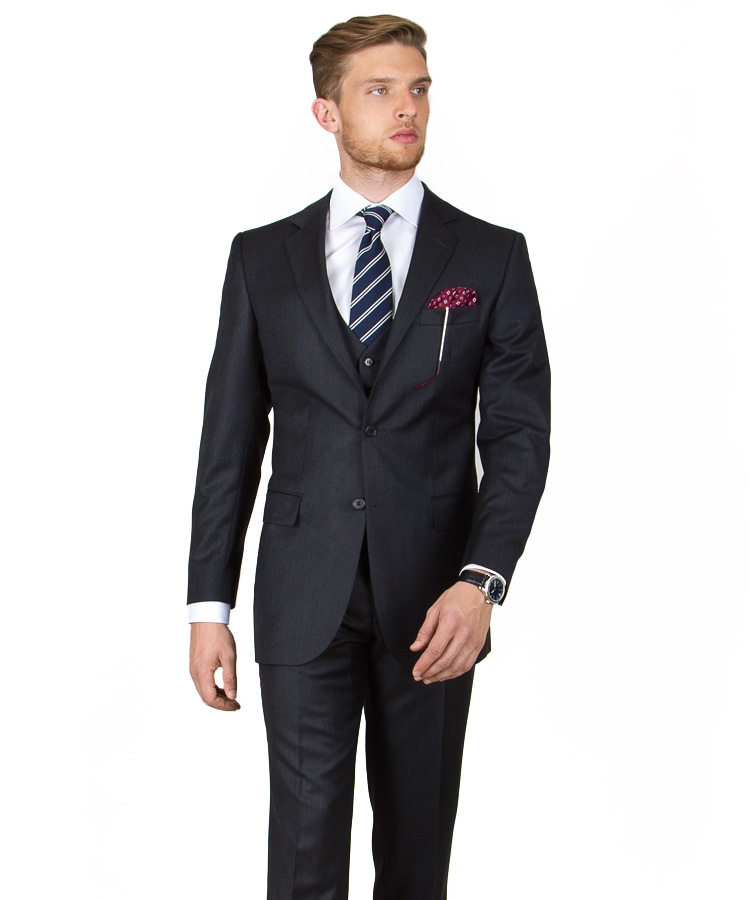 Premium Charcoal Sharkskin Suit