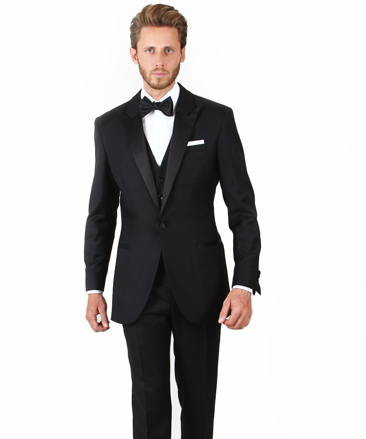 Essential Black 3 Piece Tuxedo in Italian Wool