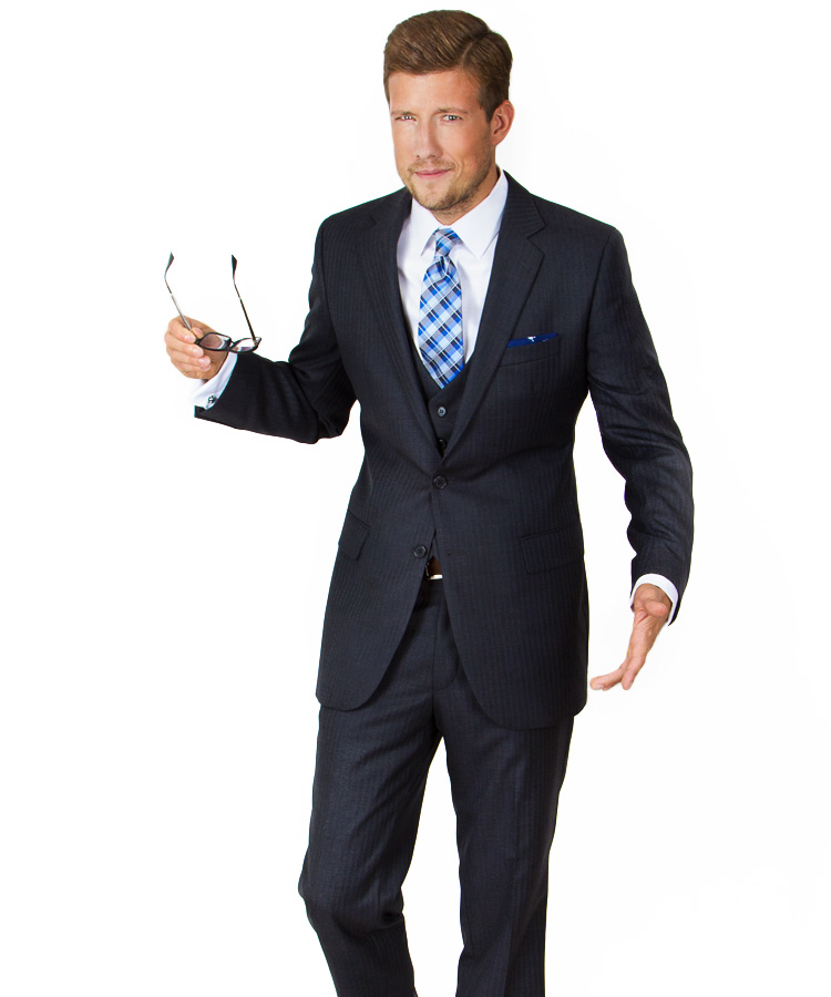 Double Pinstripe Charcoal 3 Piece Suit
