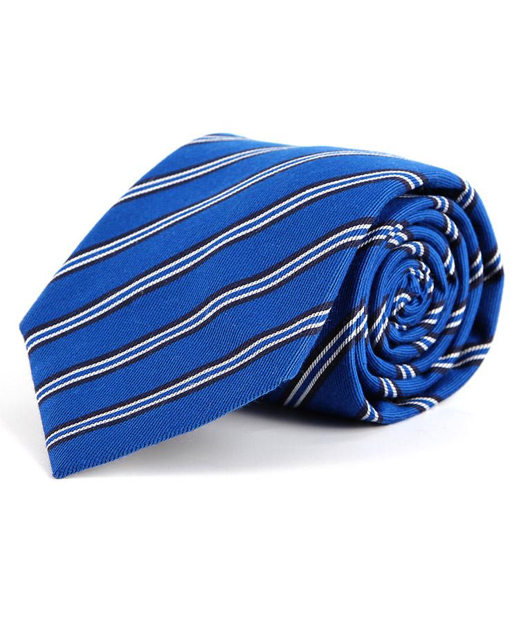 Intense Blue Striped Italian Cotton & Silk Tie