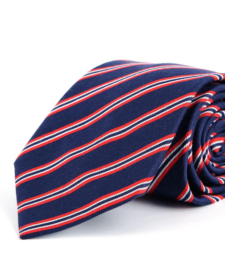 Navy Striped Italian Cotton & Silk Tie