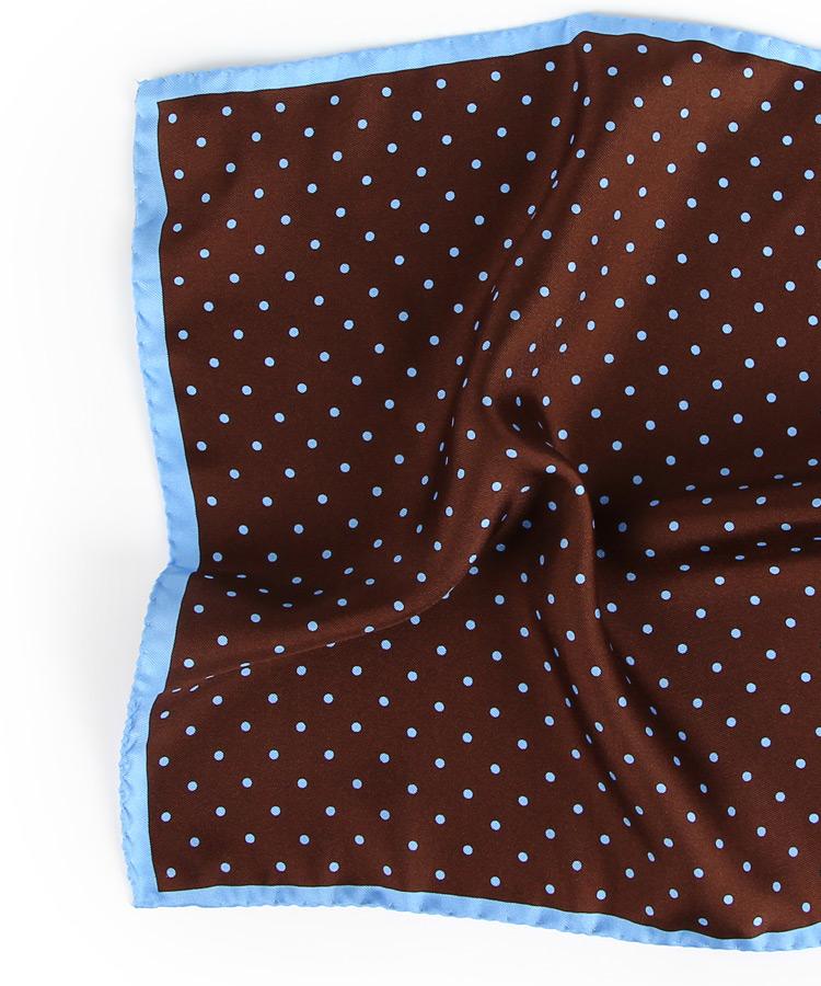 Brown & Light Blue Dotted Italian 100% Silk Pocket Square