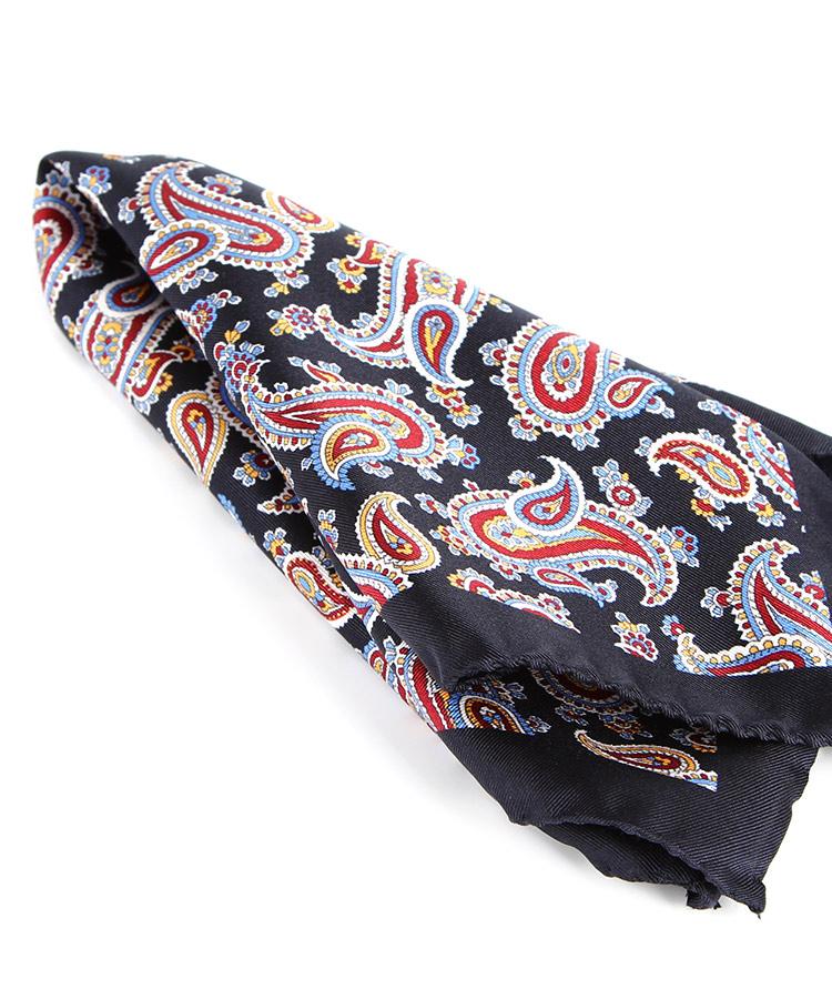 Navy, Red & Yellow Paisley Italian 100% Silk Pocket Square