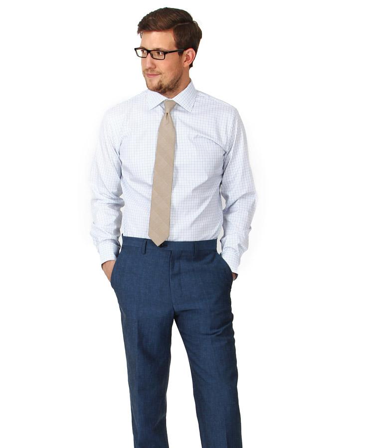 Blue Checked White Cotton Shirt
