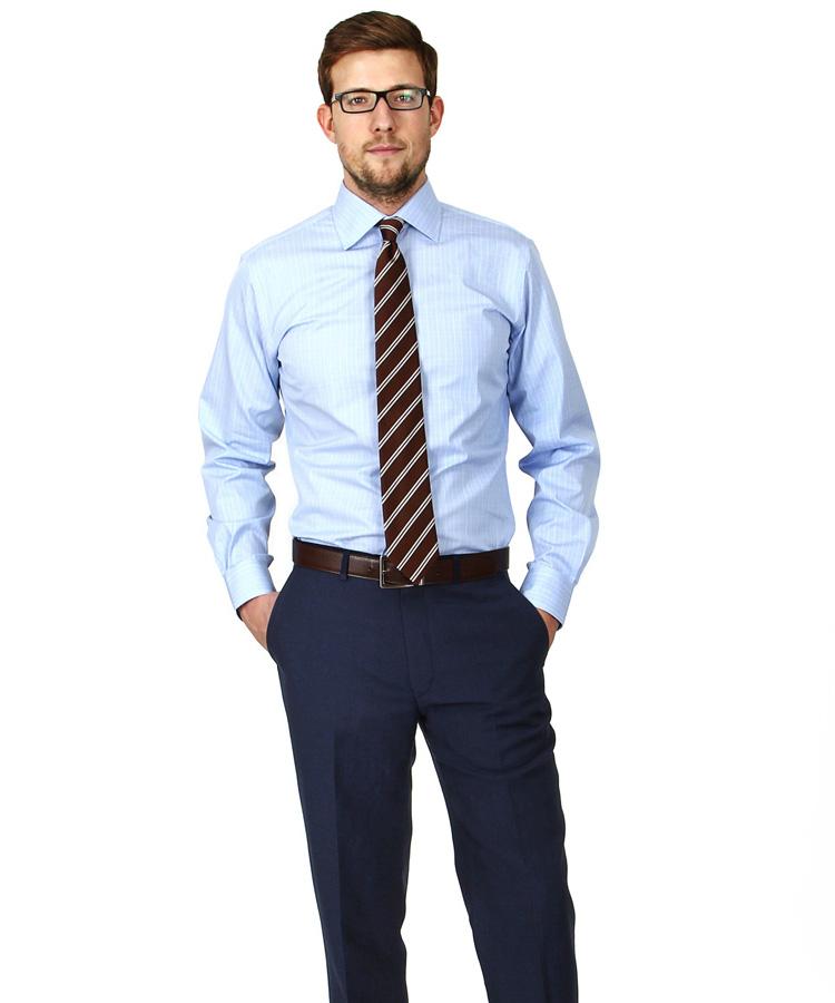 Light Blue Plaid Two-Fold Cotton Shirt