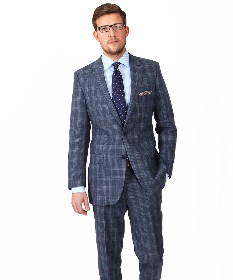Charcoal Blue Check Wool & Linen Suit