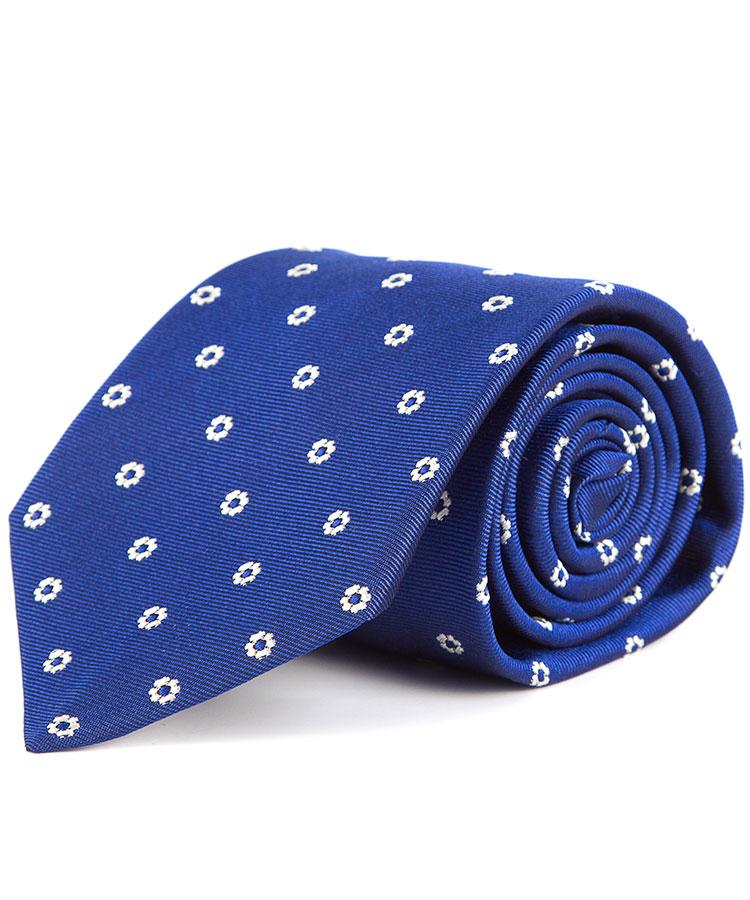 Intense Blue Italian 100% Silk Tie With A Floral Pattern
