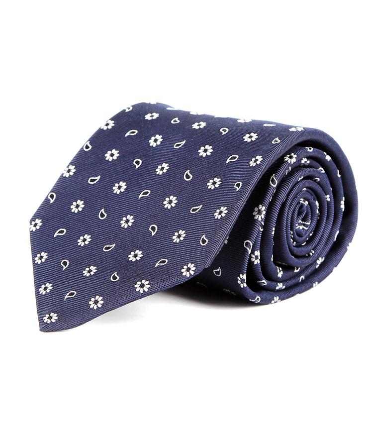 Navy Paisley & Daisy Italian 100% Silk Tie