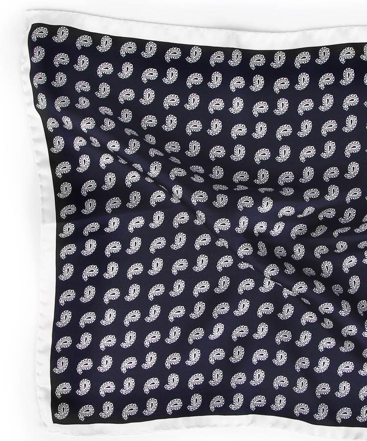 Navy Paisley Italian 100% Silk Pocket Square