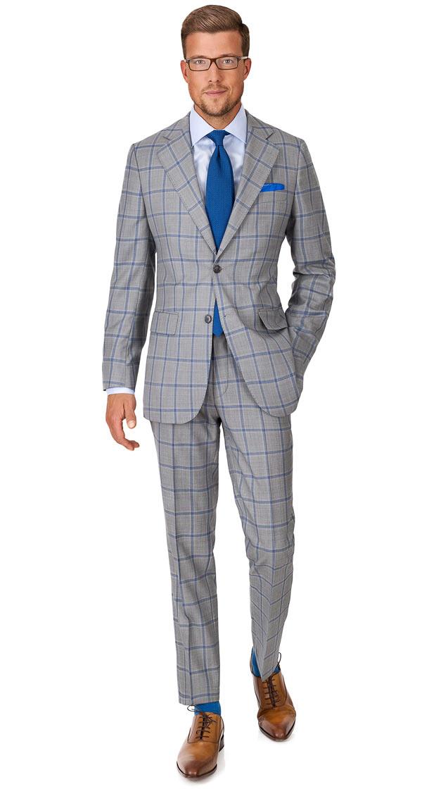 Vendetta Premium Blue Check Grey Suit