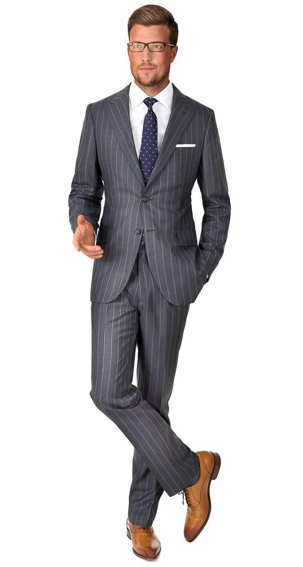 Vendetta Premium Grey Wide Chalkstripe Suit
