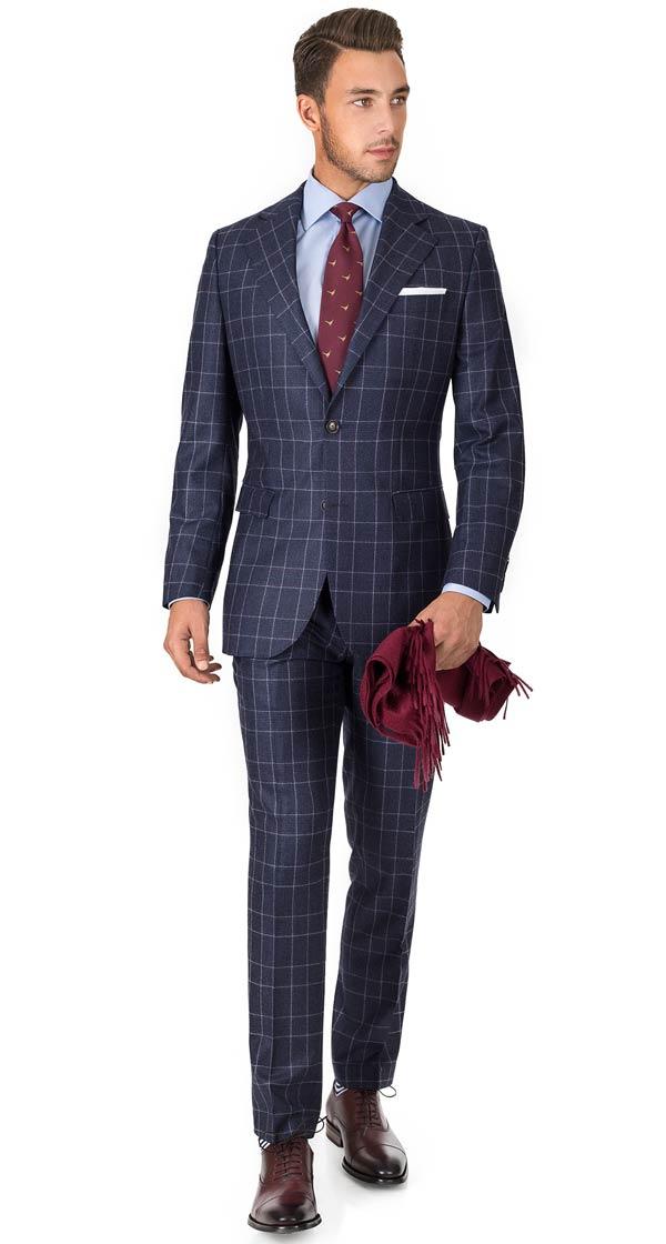Blue Plaid Wool Flannel Suit