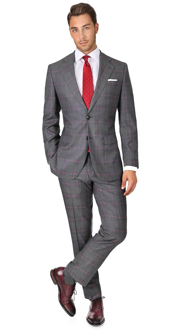 Vendetta Premium Grey & Coral Plaid Suit