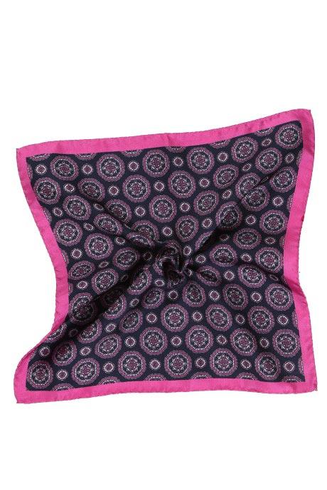 Navy & Pink Shapes Italian 100% Silk Pocket Square