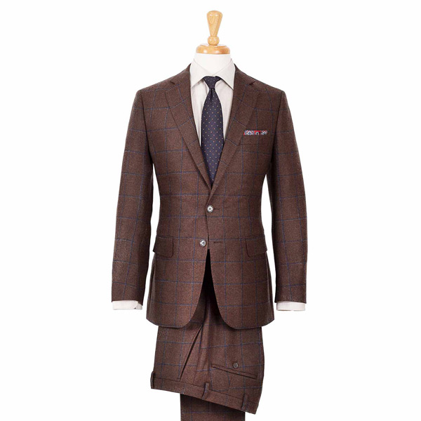 Blue Check Brown Wool & Cashmere Suit