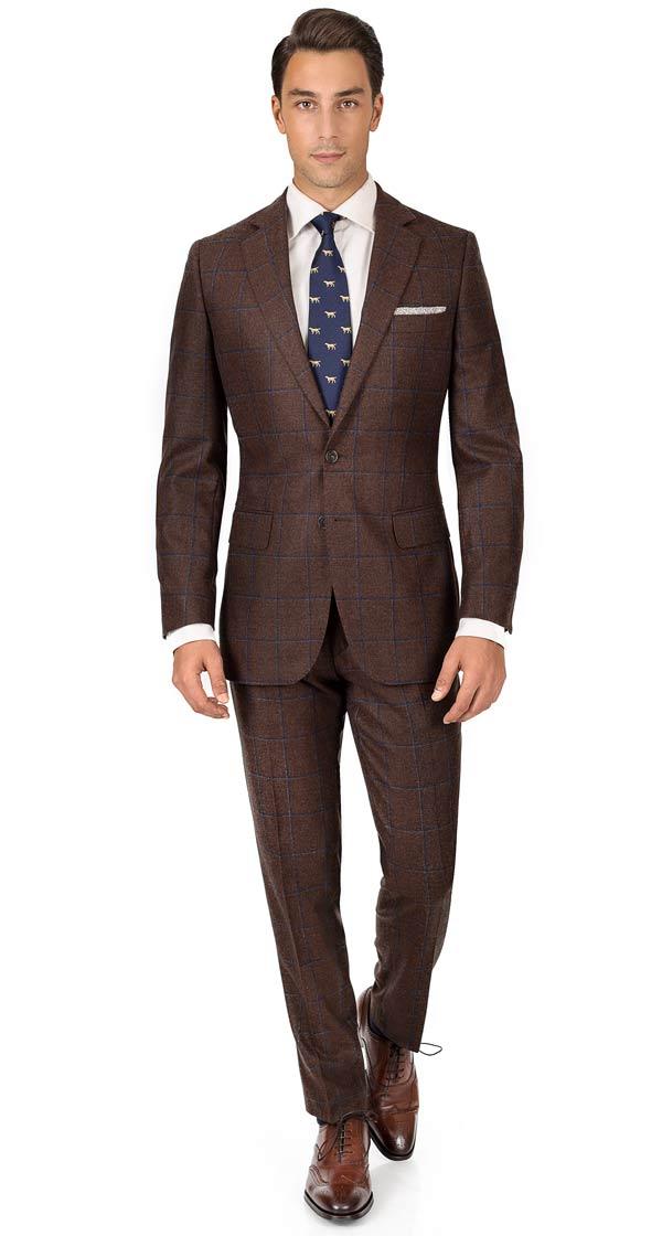 Blue Check Brown Wool & Cashmere Suit