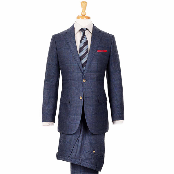 Steel Blue Plaid Wool & Cashmere Suit
