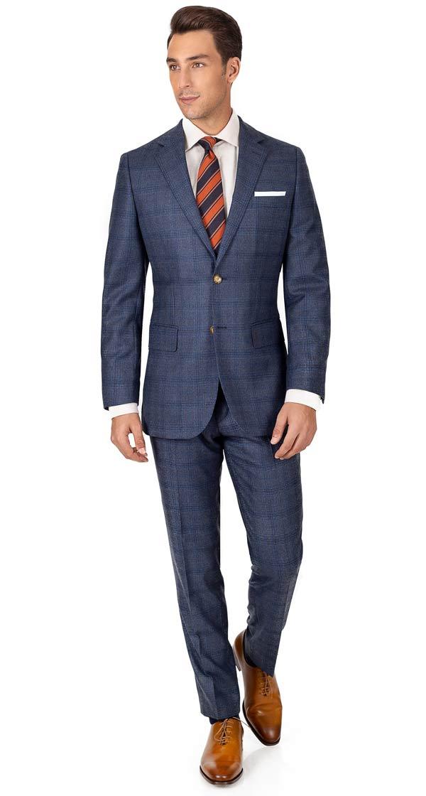 Steel Blue Plaid Wool & Cashmere Suit