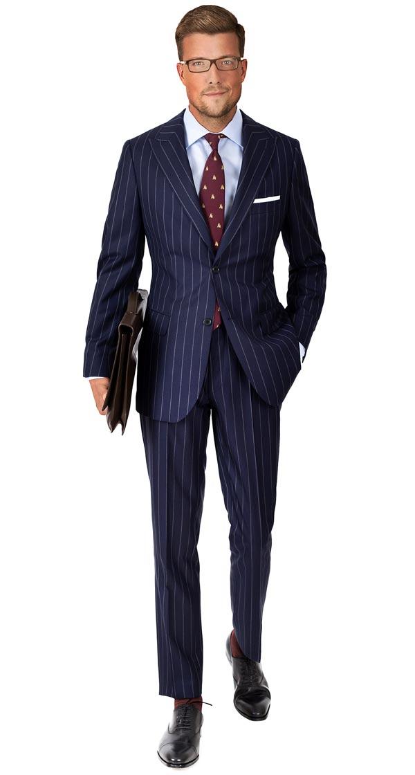 Suit in Navy Wide Chalkstripe Wool