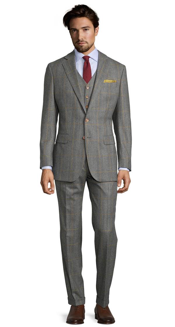 Grey Plaid With Yellow Overcheck 3 Piece Suit