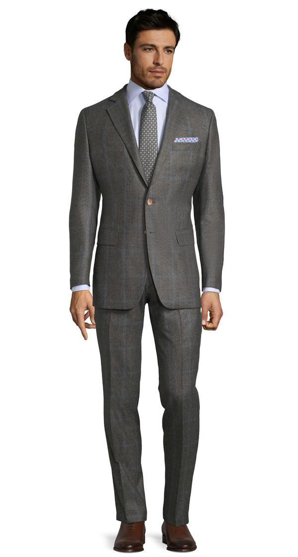 Blue Check Warm Grey Plaid Suit