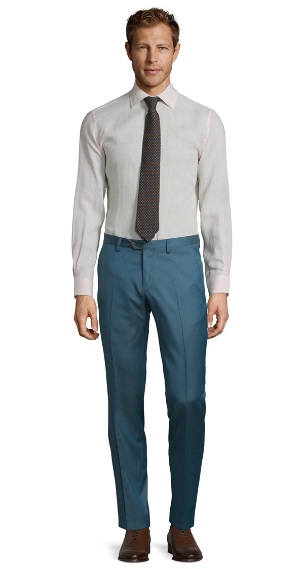 Teal Blue Wool & Silk Dress Pants