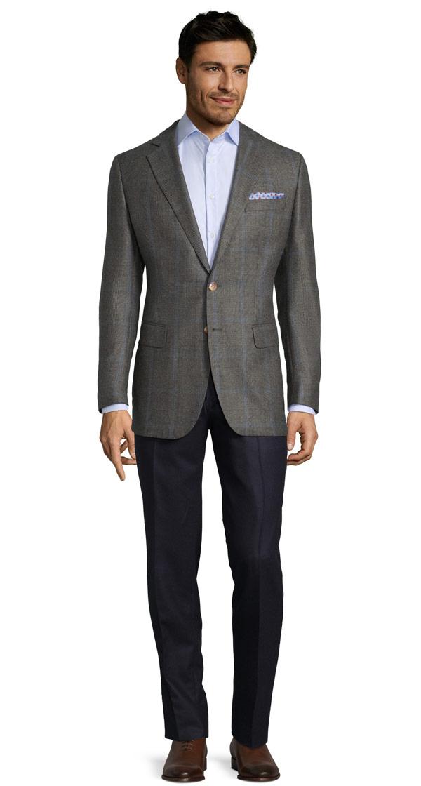 Blue Check Warm Grey Plaid Blazer