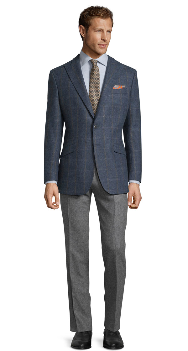 Petrol Blue Check Wool & Cashmere Blazer