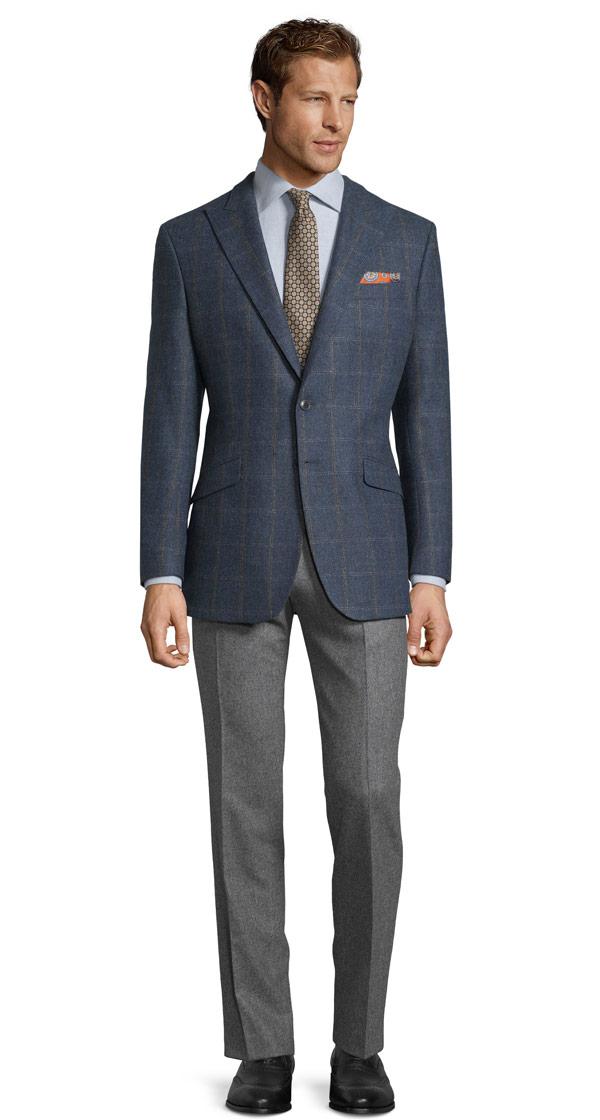 Petrol Blue Check Wool & Cashmere Blazer