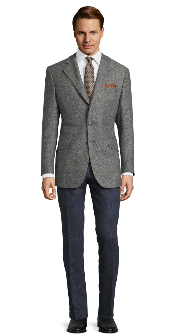 Grey Donegal Herringbone Tweed Blazer