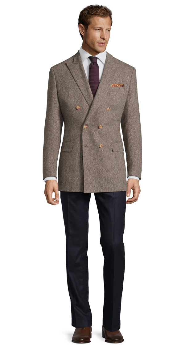 Brown Herringbone Natural Wool Tweed Blazer
