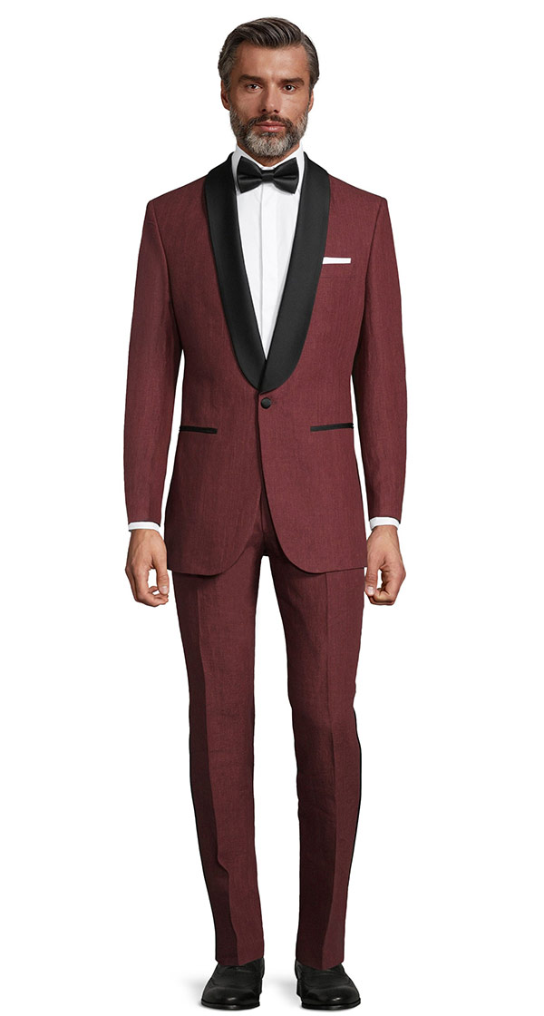 Intense Ruby Red Linen Tuxedo