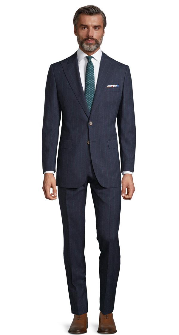 Tropical Rustic Turquoise Stripe Navy Suit