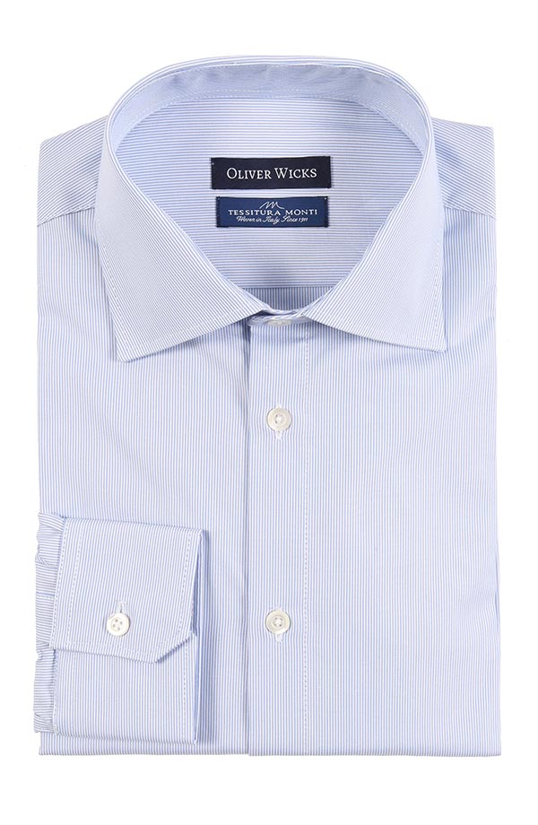 Light Blue Striped Micropattern Broadcloth Cotton Shirt