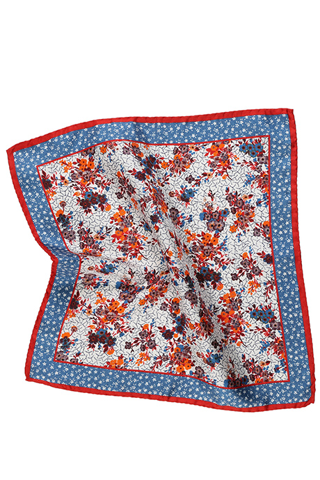 Red, Blue and Orange Flower Italian 100% Silk Pocket Square