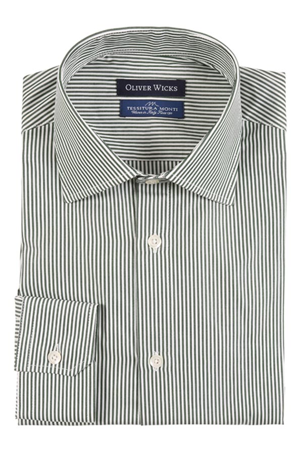 Green Striped Two-Ply Pinpoint Cotton Shirt