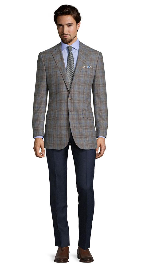 Blue Check Warm Grey Natural Stretch Blazer