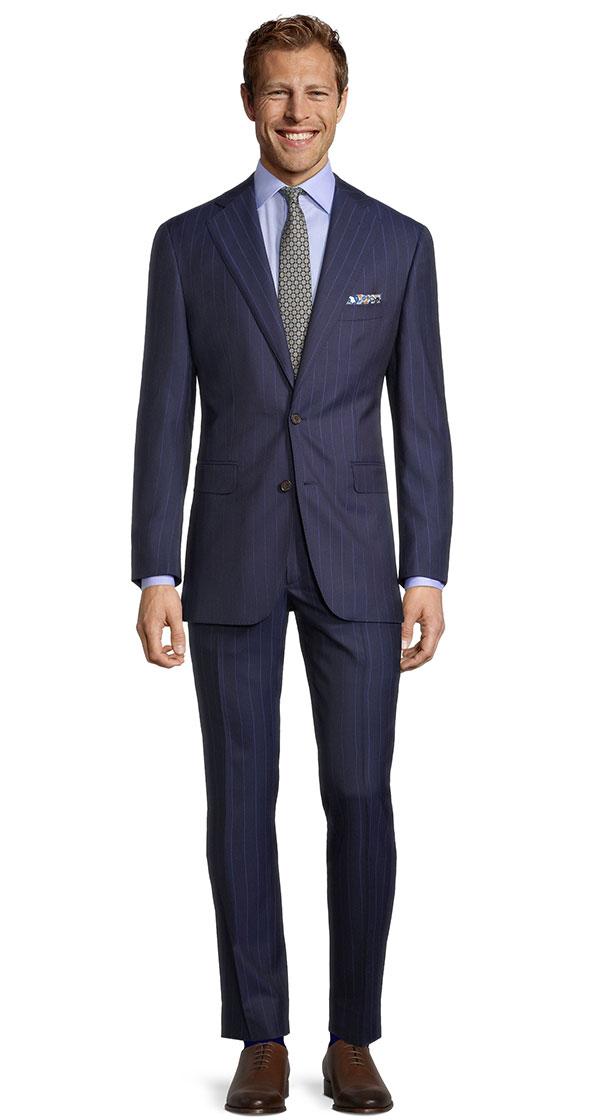 Sartorial Navy Blue Wide Stripe 160s Suit