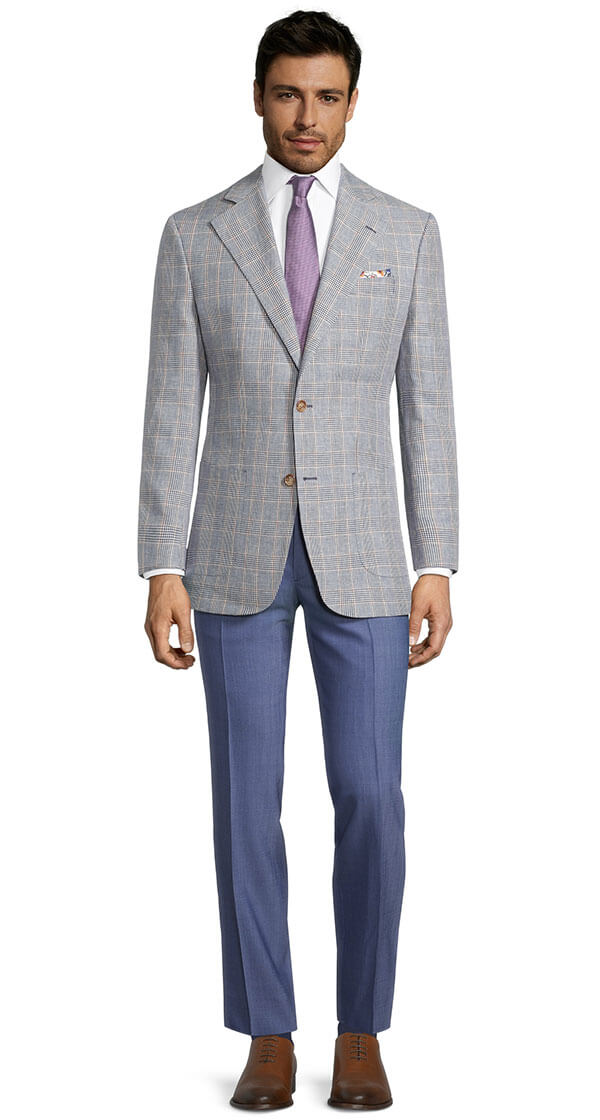 Light Blue Plaid Linen-Cotton Blazer
