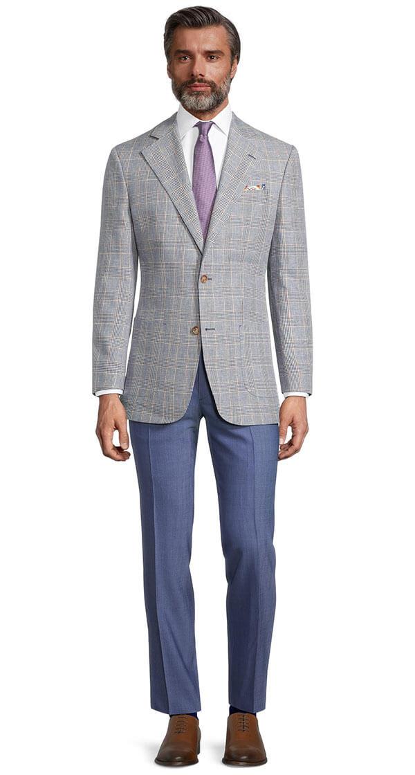 Light Blue Plaid Linen-Cotton Blazer