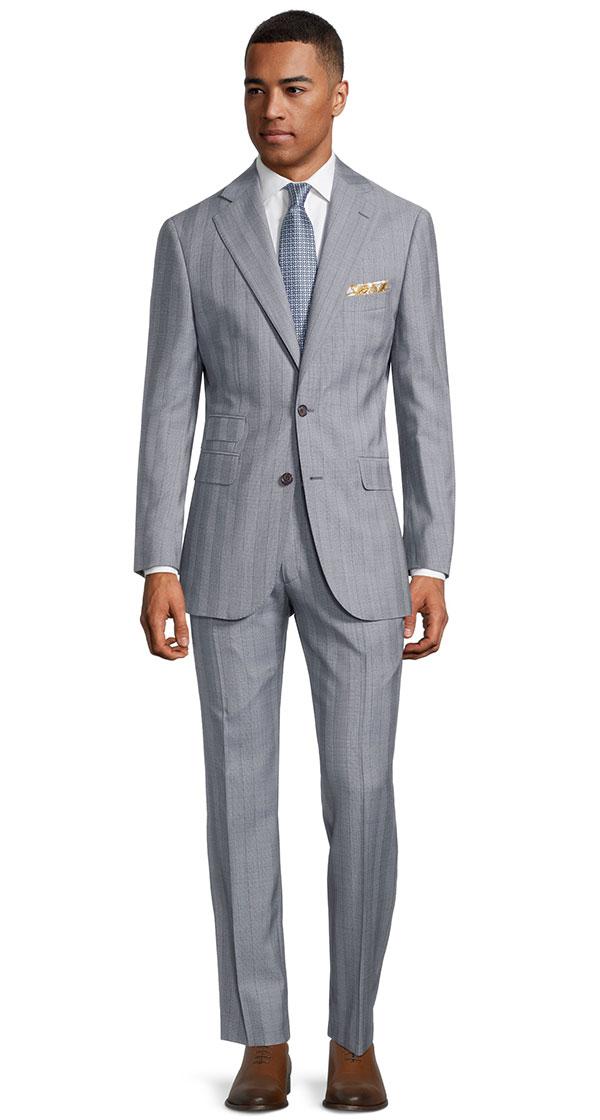 Light Blue Grey Wide Stripe Natural Bi-Stretch Suit