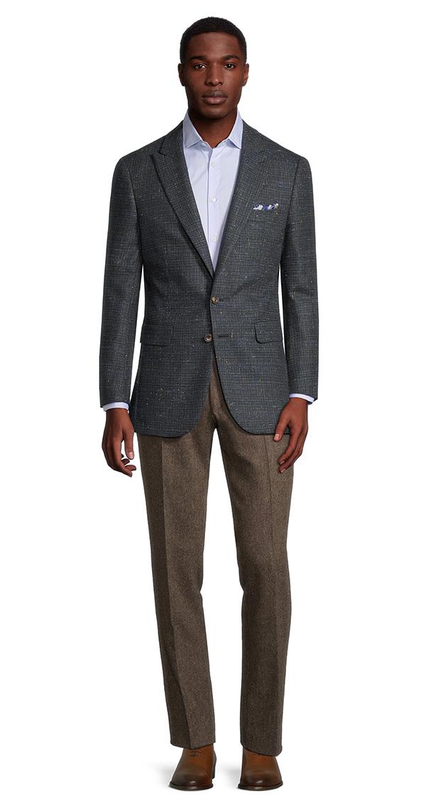 Navy & Yellow Tweed Wool & Silk Blazer